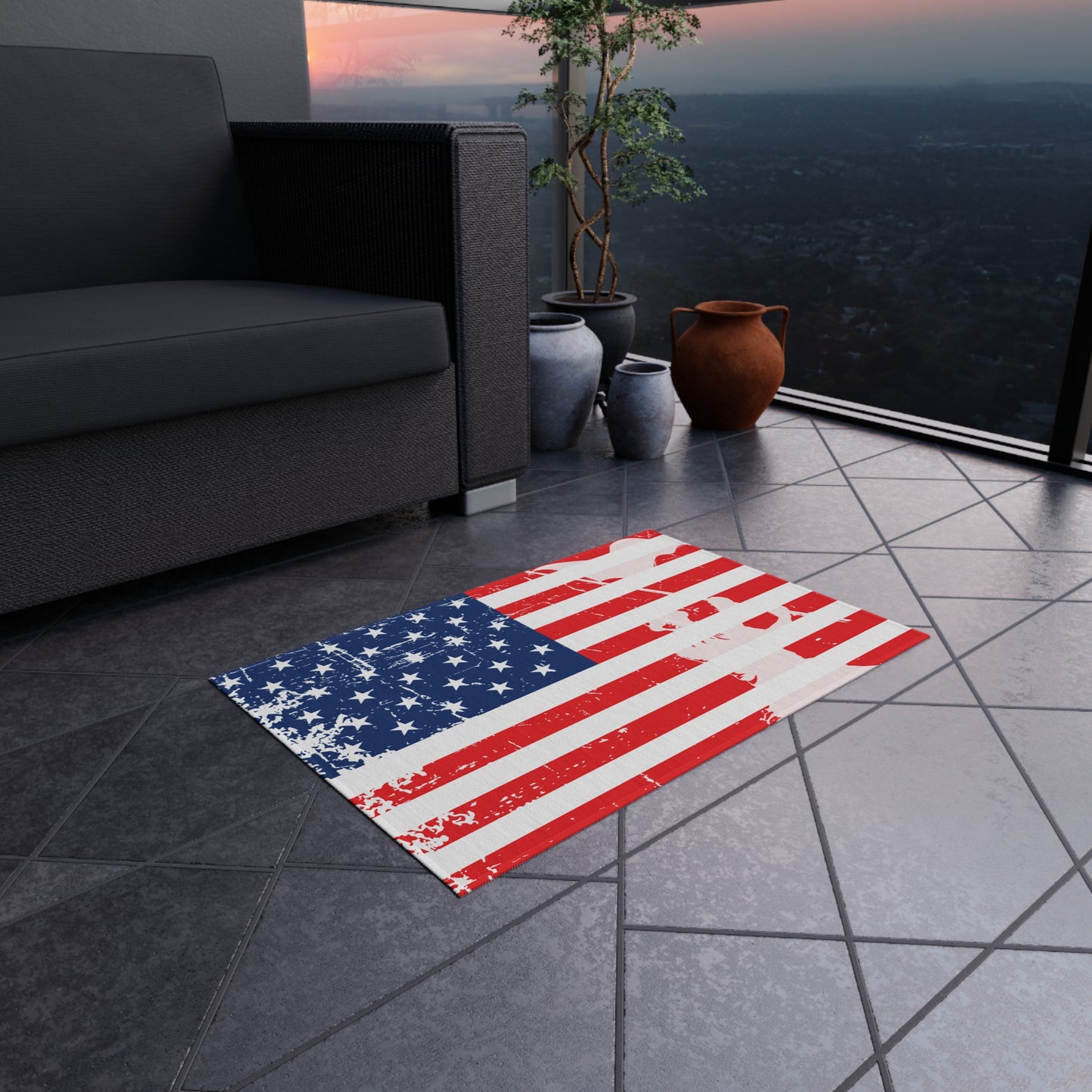 Patriotic American Flag Outdoor Mat